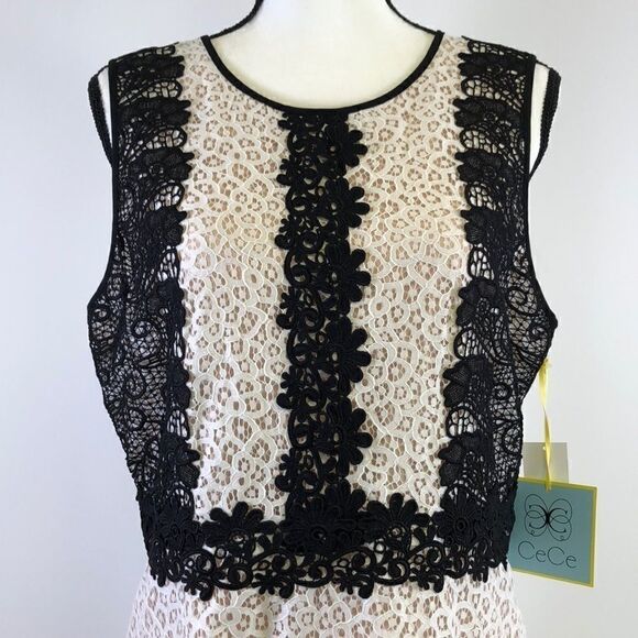 CECE Lace Overlay Dress Ivory & Black Size 10 - Picture 4 of 10